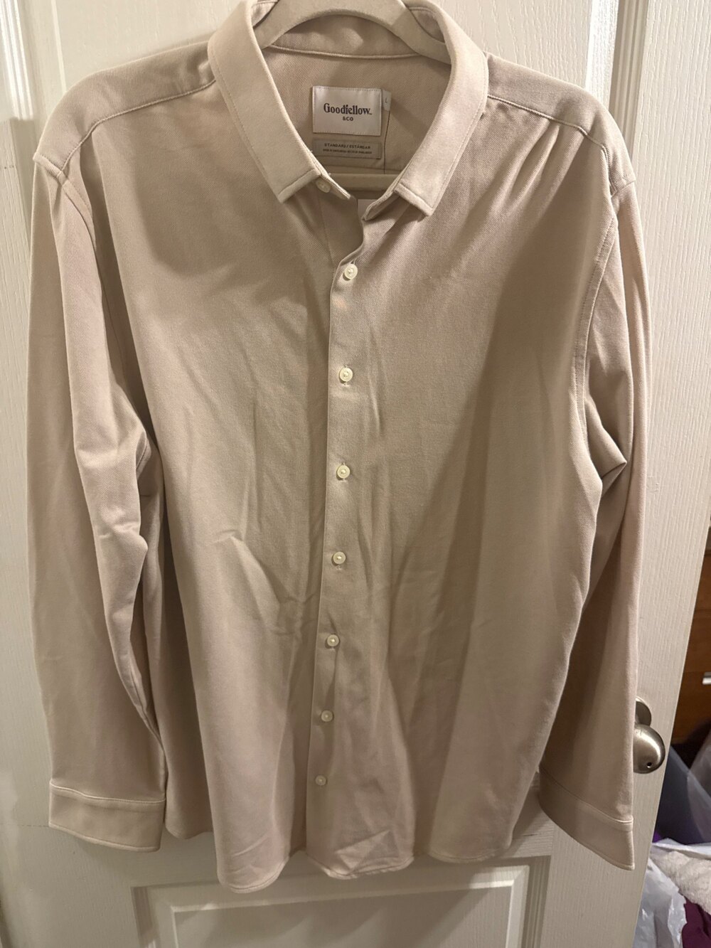 NEW with tags Goodfellow & Co Pique Dress Shirt Taupe Button Front Size L